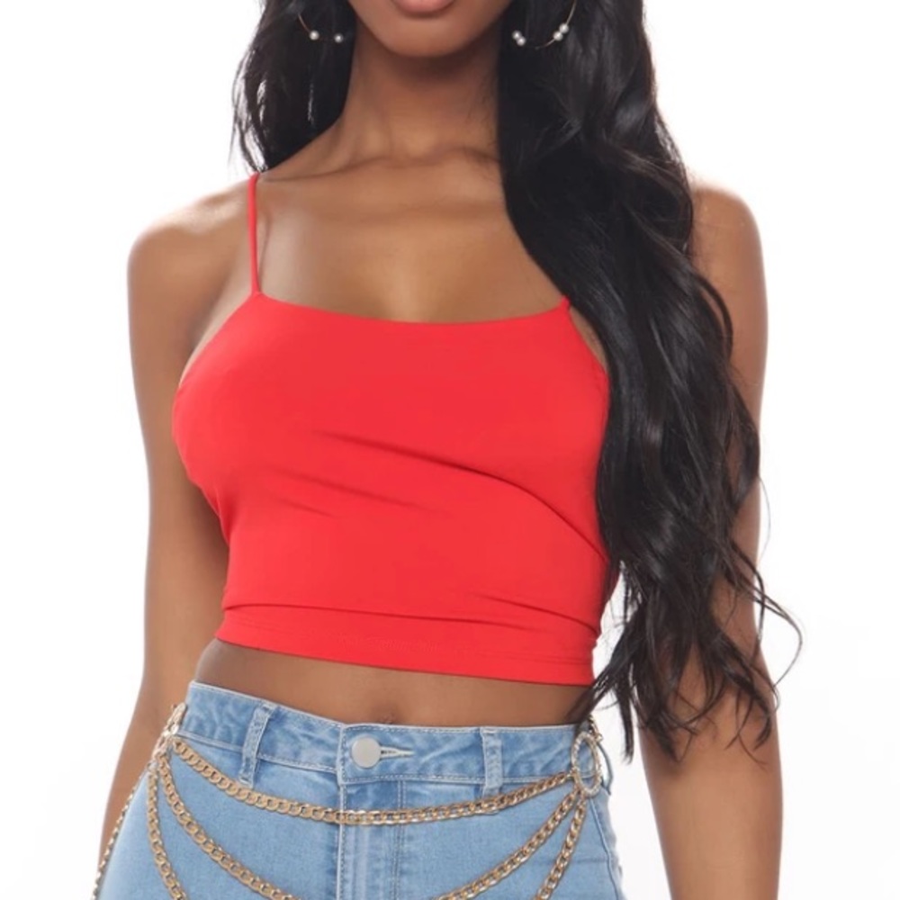 RED Open Back Crop Top